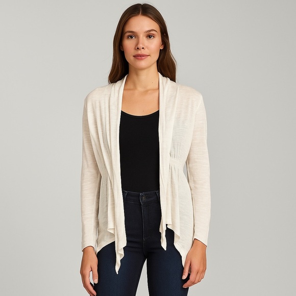 Notations Pima 3/4 Sleeve Lightweight Open Sweater Cardigan White Medium - Picture 1 of 7